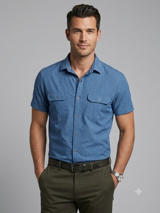 Kenneth Cole Other - Kenneth Cole Blue Slim Fit Short Sleeve Casual Button-Down Shirt, Size Medium